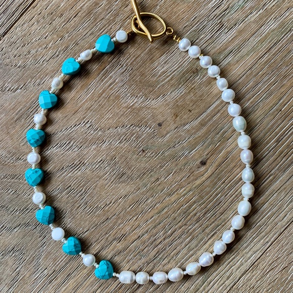 Pearl and Turquoise Half and Half Necklace - Picture 4 of 4